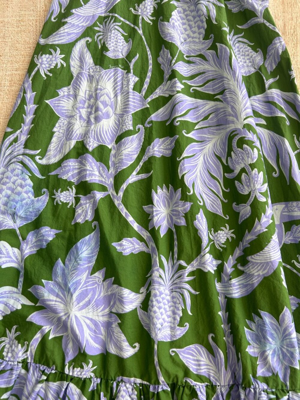 Farm Rio Tropical Swing Smocked Pineapple Green/Purple Maxi Dress Size Medium - Picture 3 of 9
